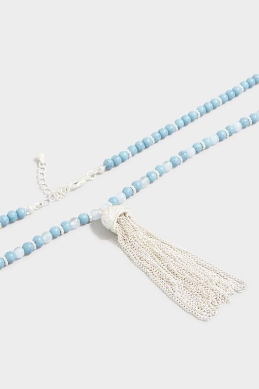 Evans Yours Blue Bead Tassel Pendant Long Necklace