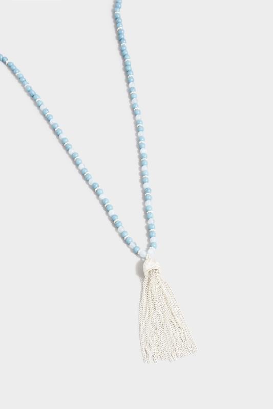 Evans Yours Blue Bead Tassel Pendant Long Necklace