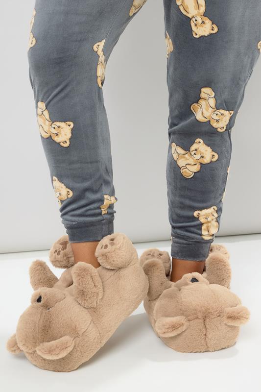 Evans Yours Brown Faux Fur Teddy Bear Slippers