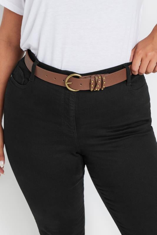 evans Yours Brown Studded Strap Belt