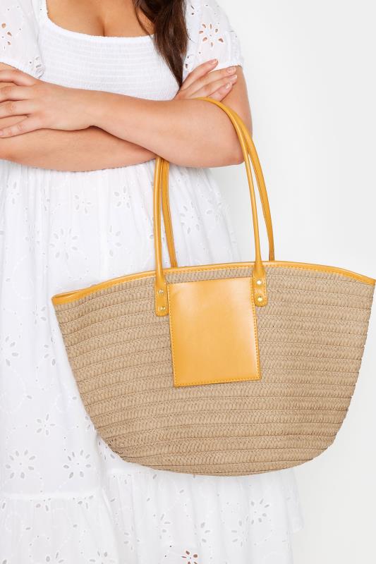 Evans Yours Brown & Yellow Straw Beach Bag
