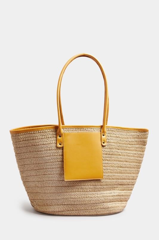Evans Yours Brown & Yellow Straw Beach Bag