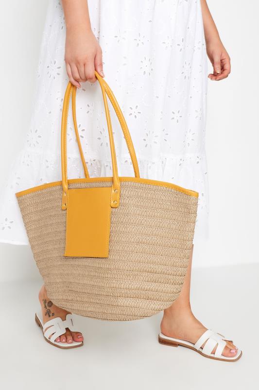 evans Yours Brown & Yellow Straw Beach Bag