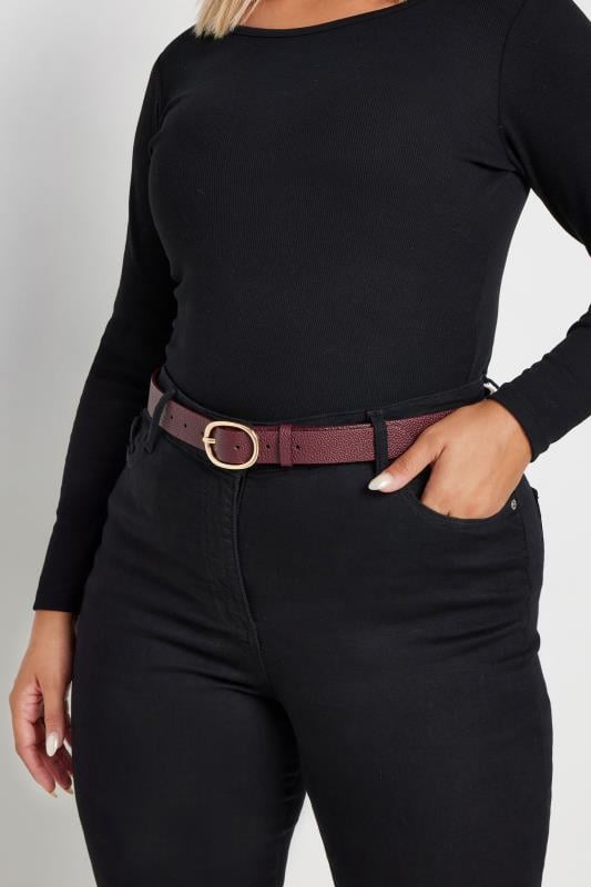 evans Yours Burgundy Red Oval Buckle Belt