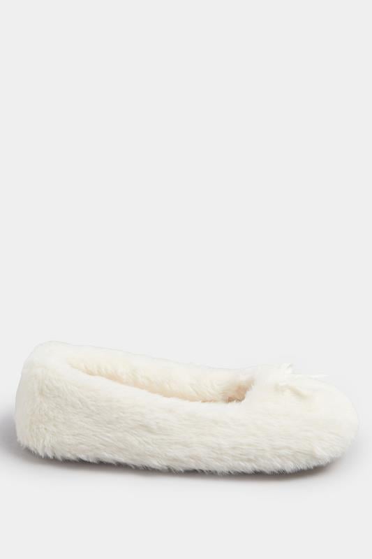 Evans Yours Cream Plush Bow Front Ballet Slippers