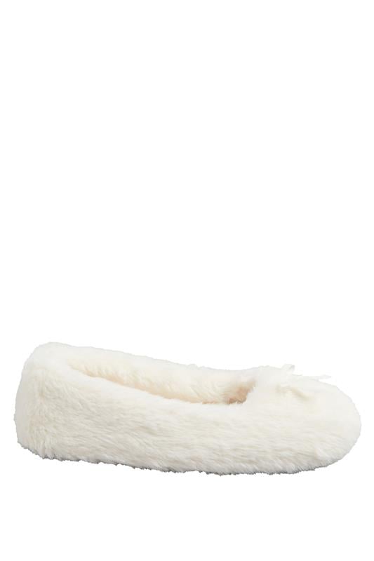 Evans Yours Cream Plush Bow Front Ballet Slippers