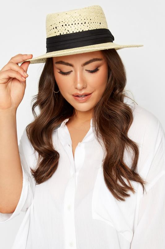 evans Yours Cream Straw Boater Hat