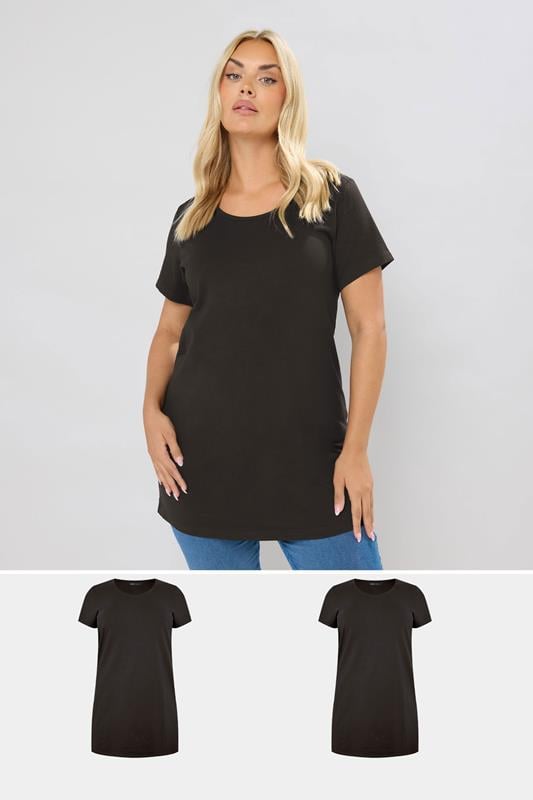evans YOURS Curve 2 PACK Black Longline T-Shirts