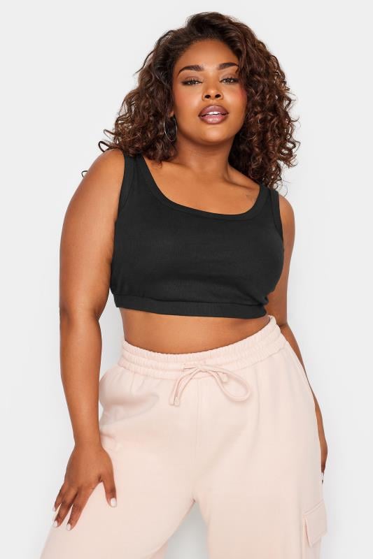 Evans YOURS Curve 2 PACK Black Ribbed Crop Tops