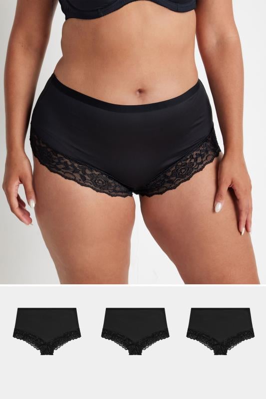 evans YOURS Curve 3 PACK Black Lace Trim Briefs