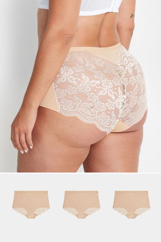 evans YOURS Curve 3 PACK Nude Lace Trim Briefs
