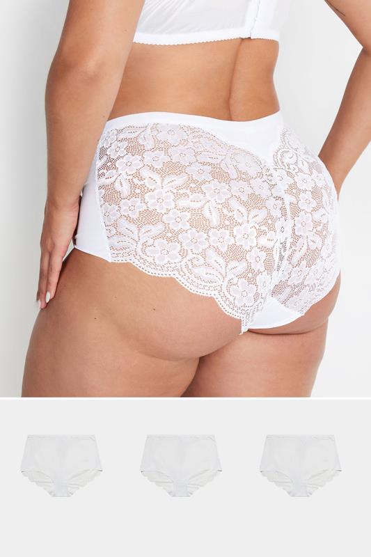 evans YOURS Curve 3 PACK White Lace Trim Briefs