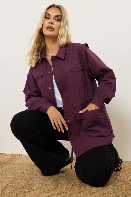 Evans YOURS Curve Berry Red Carpenter Jacket