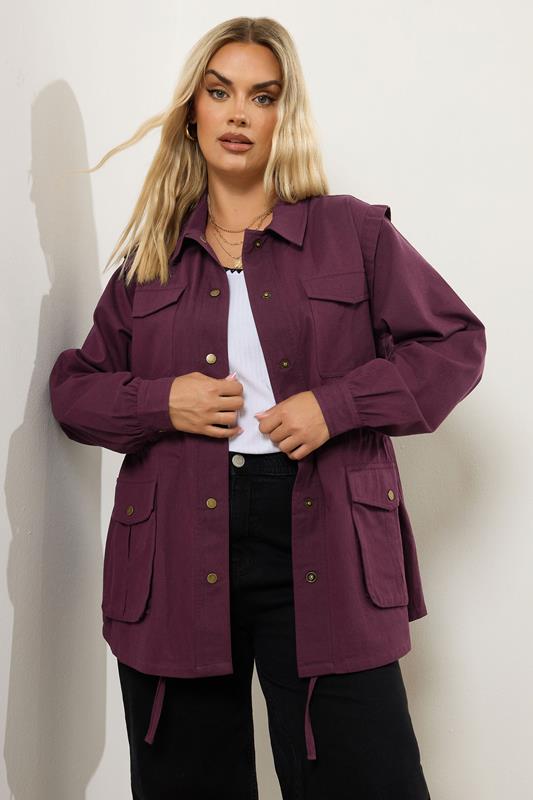Evans YOURS Curve Berry Red Carpenter Jacket