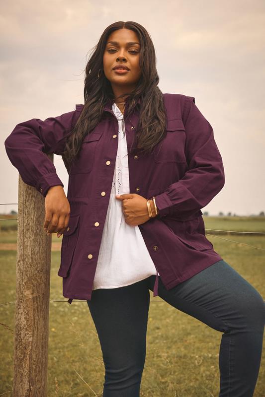 evans YOURS Curve Berry Red Carpenter Jacket