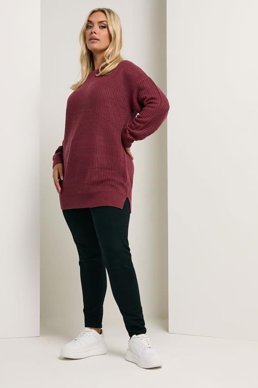 Evans YOURS Curve Berry Red Drop Shoulder Jumper