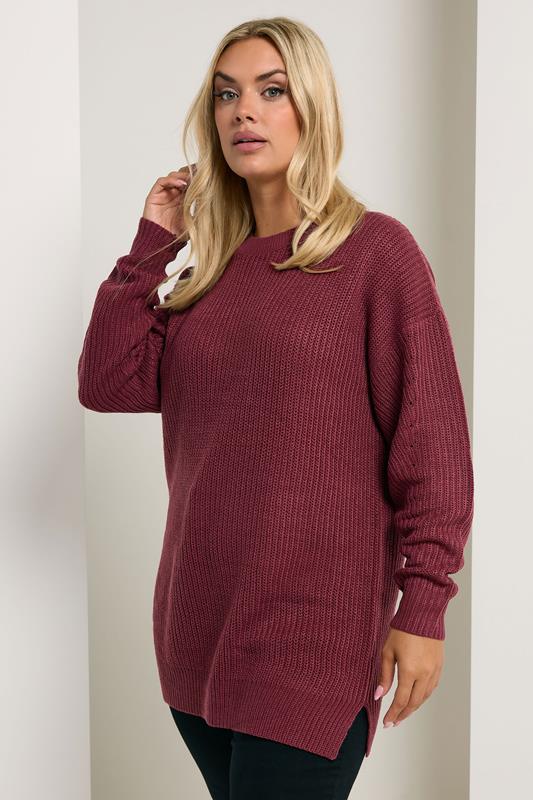 evans YOURS Curve Berry Red Drop Shoulder Jumper