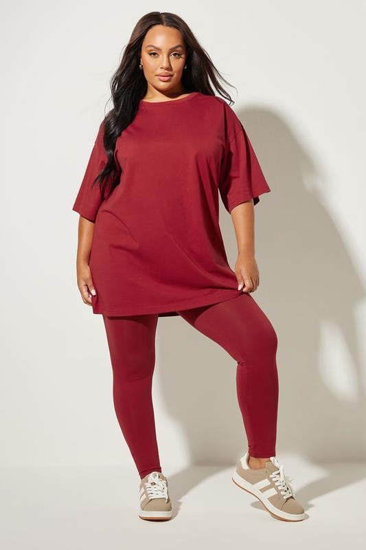 evans YOURS Curve Berry Red Leggings