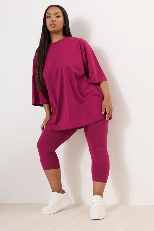 Evans YOURS Curve Berry Red Oversized T-Shirt