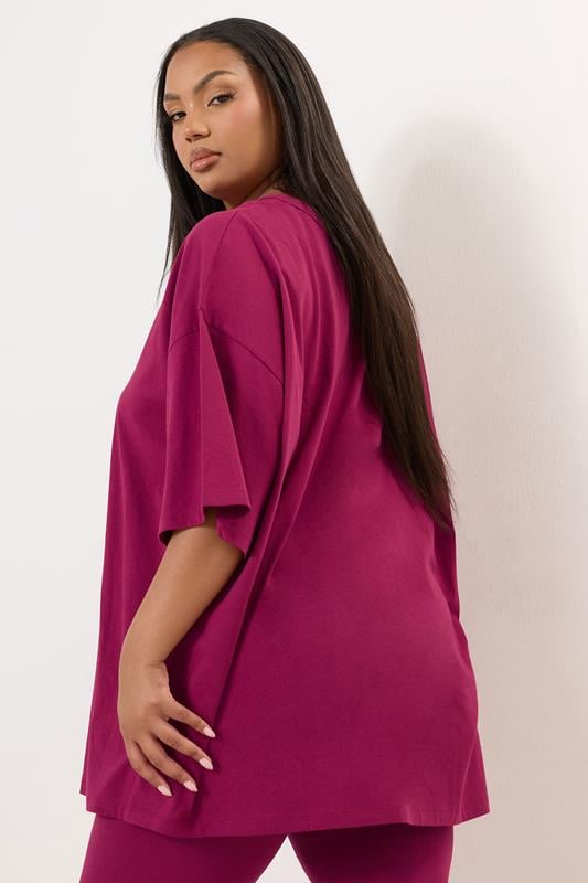 Evans YOURS Curve Berry Red Oversized T-Shirt