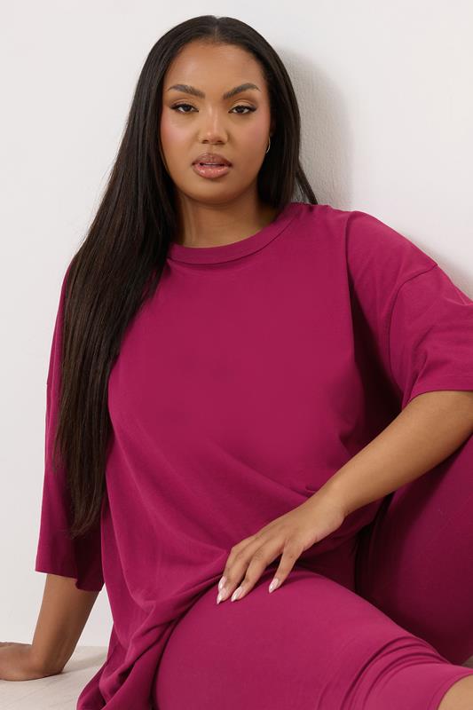 Evans YOURS Curve Berry Red Oversized T-Shirt