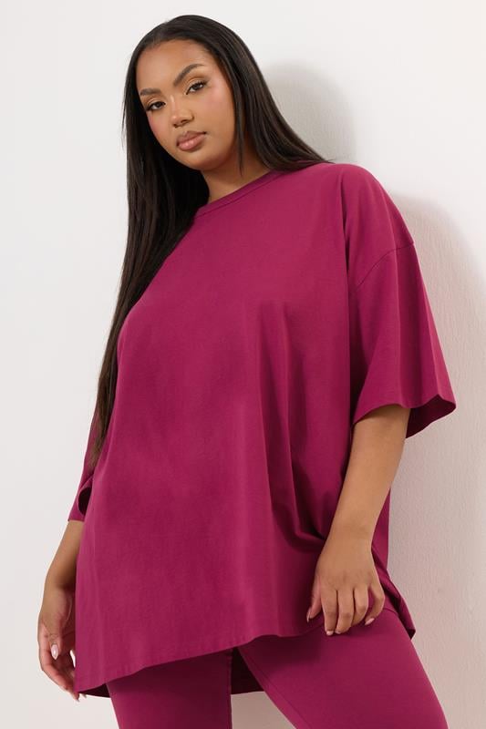 evans YOURS Curve Berry Red Oversized T-Shirt