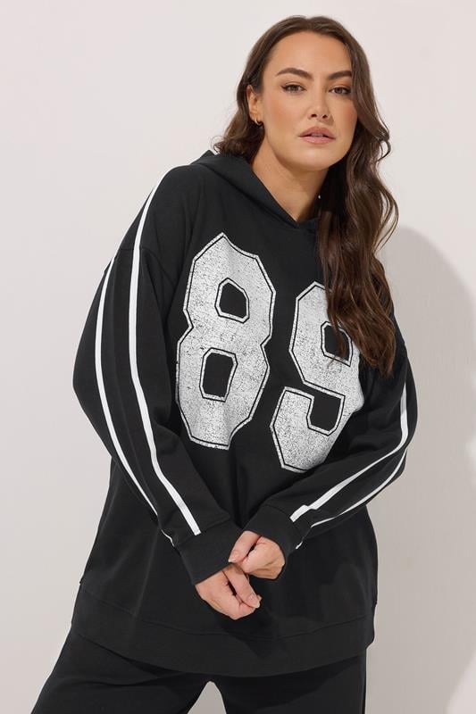 Evans YOURS Curve Black '89' Side Stripe Hoodie