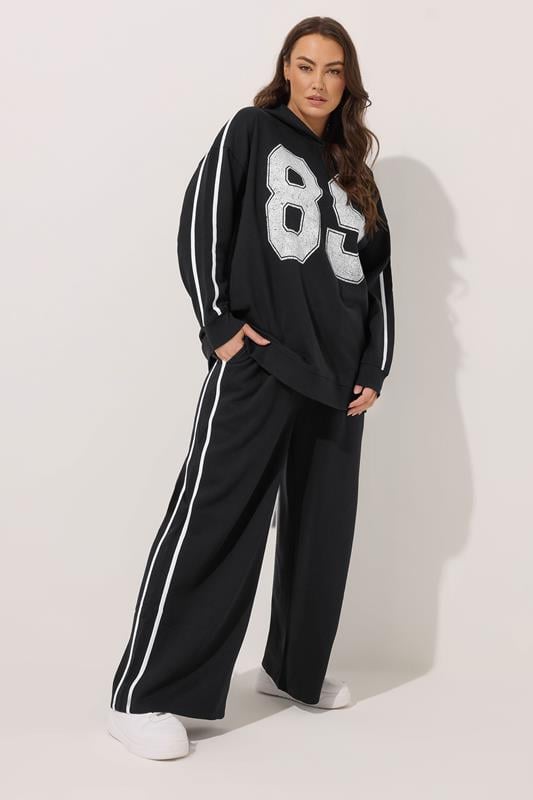 evans YOURS Curve Black '89' Side Stripe Hoodie