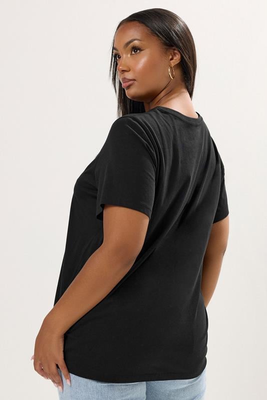 Evans YOURS Curve Black Applique Daisy T-Shirt