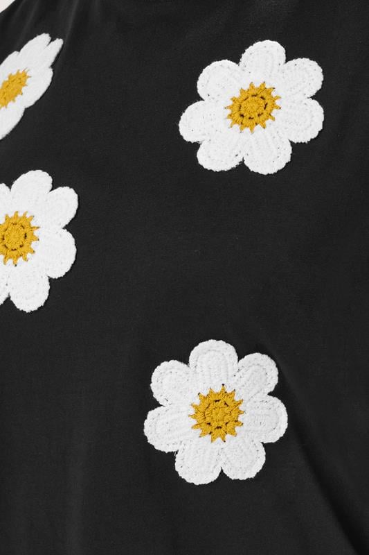 Evans YOURS Curve Black Applique Daisy T-Shirt