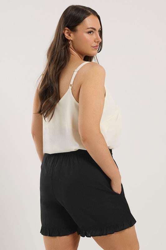 Evans YOURS Curve Black Beaded Frill Hem Shorts