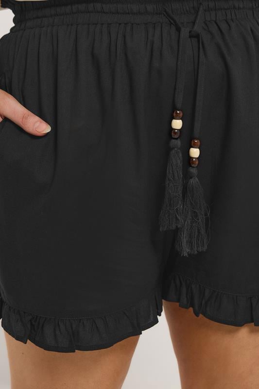 Evans YOURS Curve Black Beaded Frill Hem Shorts