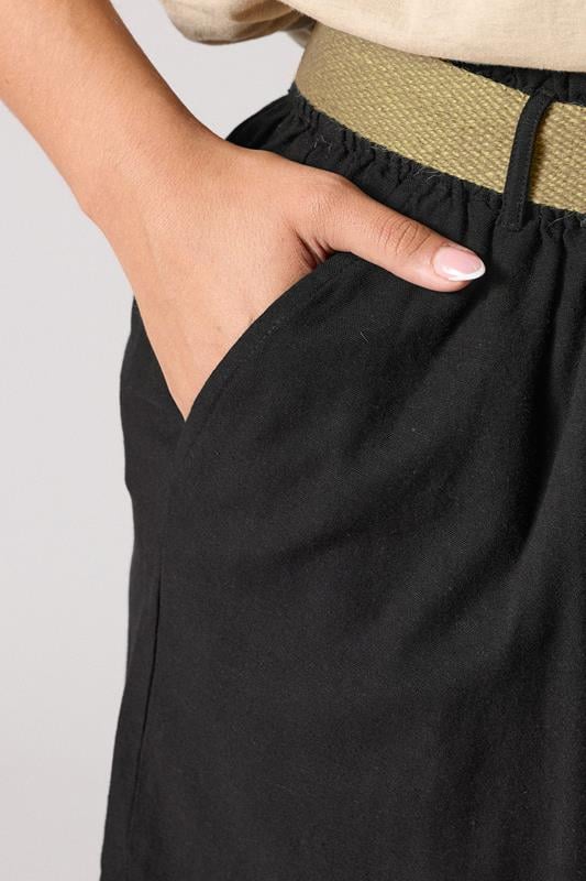 Evans YOURS Curve Black Belted Linen Shorts