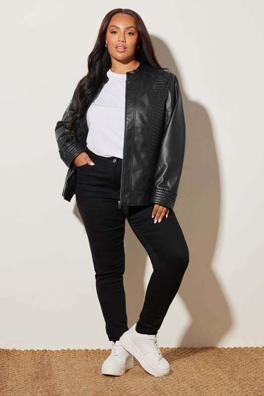 Evans YOURS Curve Black Biker Faux Leather Jacket