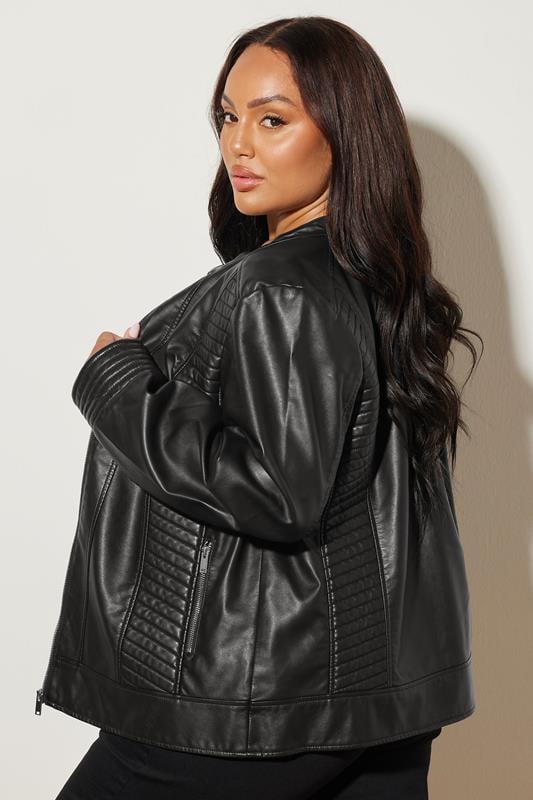 Evans YOURS Curve Black Biker Faux Leather Jacket
