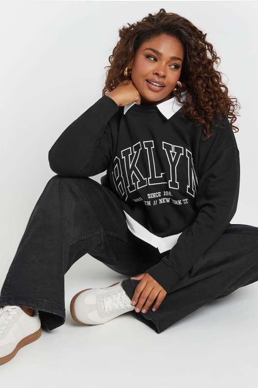 Evans YOURS Curve Black 'BKLYN' 2-In-1 Sweatshirt