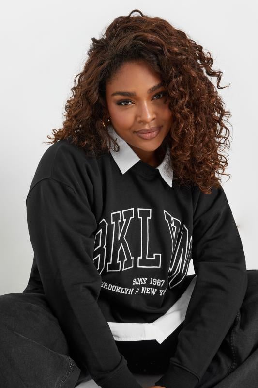 Evans YOURS Curve Black 'BKLYN' 2-In-1 Sweatshirt