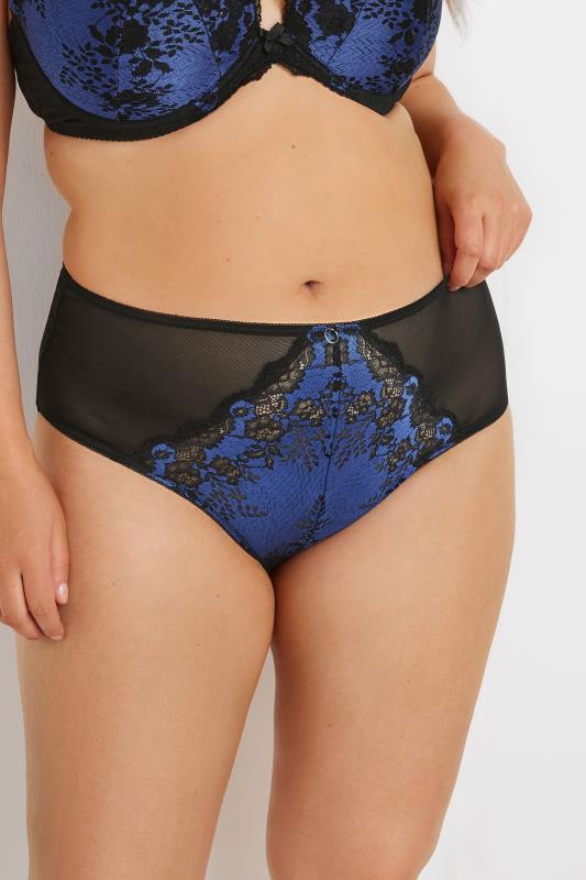 evans YOURS Curve Black & Blue Lace Detail Briefs