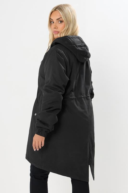 Evans YOURS Curve Black Borg Lined Parka Coat
