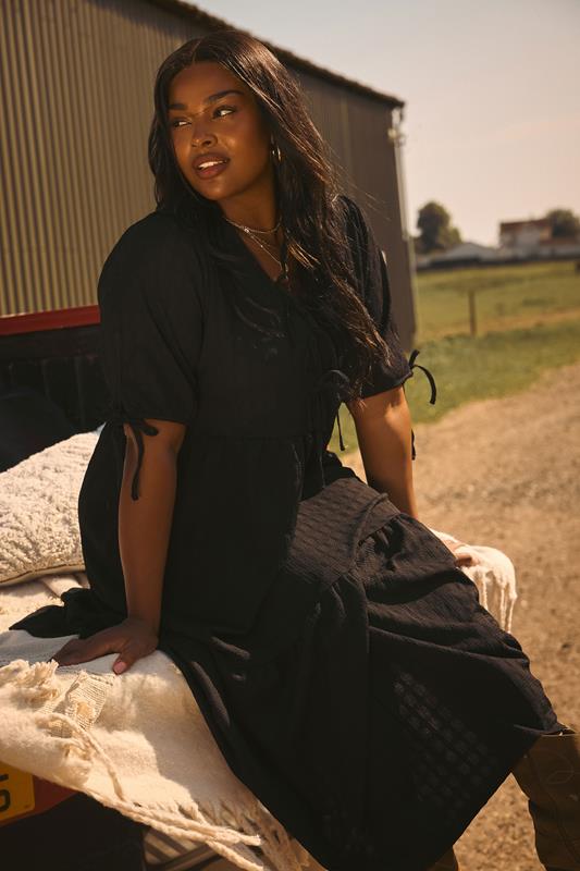 Evans YOURS Curve Black Bow Tie Detail Maxi Dress