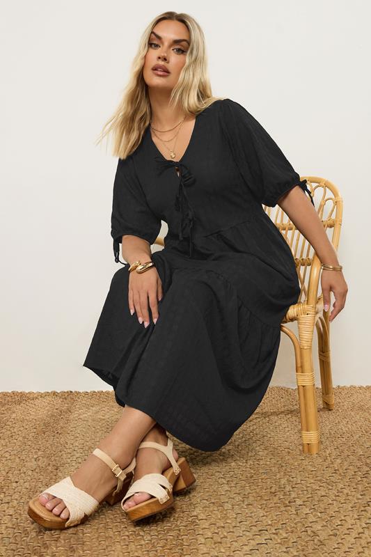 Evans YOURS Curve Black Bow Tie Detail Maxi Dress