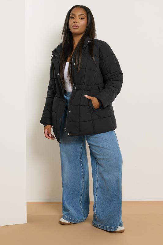 Evans YOURS Curve Black Boxy Quilted Coat