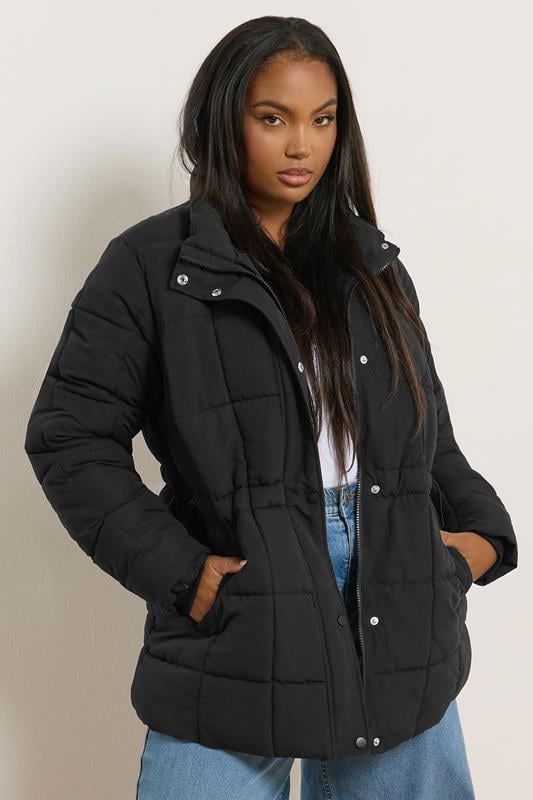 evans YOURS Curve Black Boxy Quilted Coat