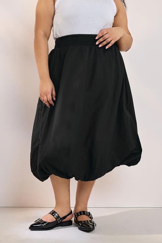 Evans YOURS Curve Black Bubble Hem Midaxi Skirt