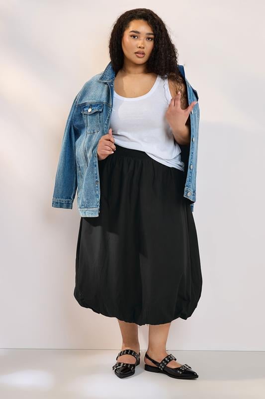 evans YOURS Curve Black Bubble Hem Midaxi Skirt