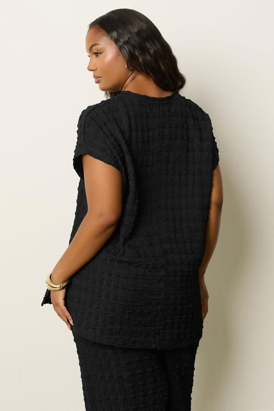 Evans YOURS Curve Black Bubble Textured T-Shirt