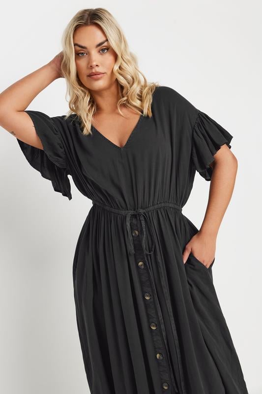 Evans YOURS Curve Black Button Chambray Maxi Dress