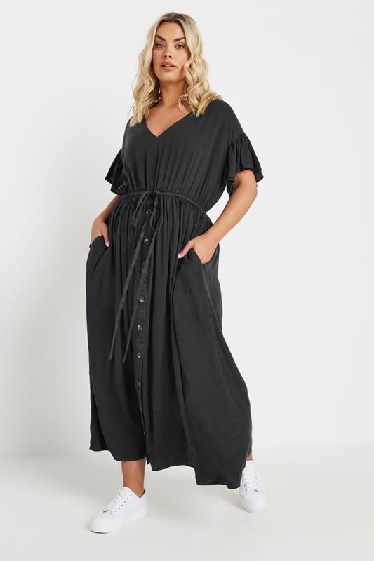 Evans YOURS Curve Black Button Chambray Maxi Dress