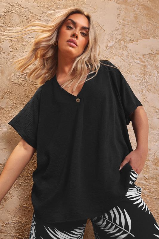 evans YOURS Curve Black Button Detail Blouse