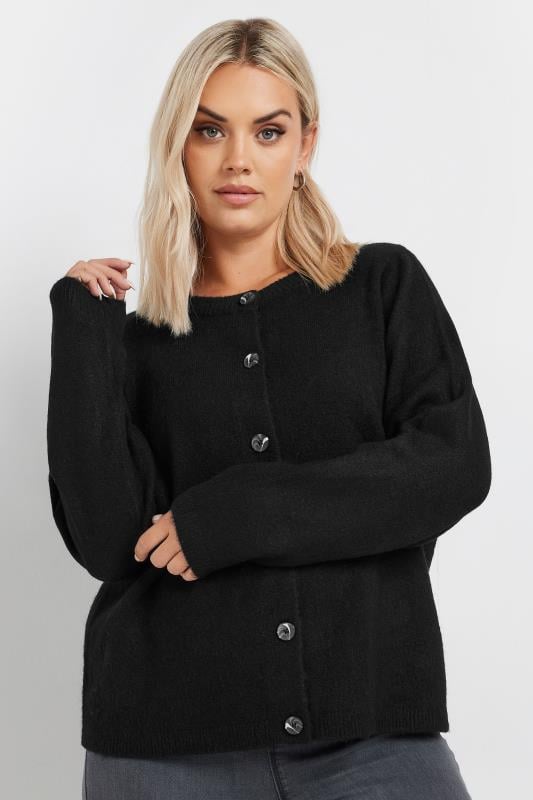 Evans YOURS Curve Black Button Through Cardigan